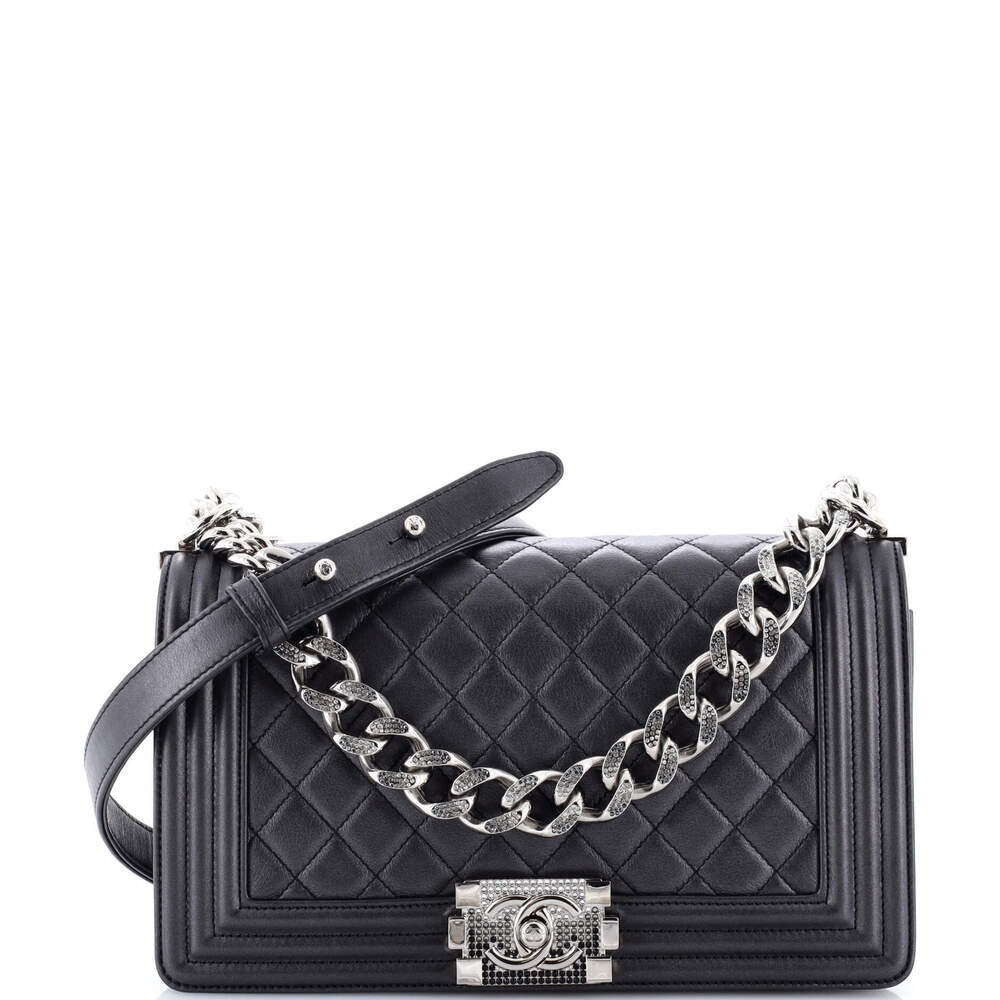 Chanel Old Medium Boy Flap Bag Quilted Lambskin with Gradient Crystal Detail